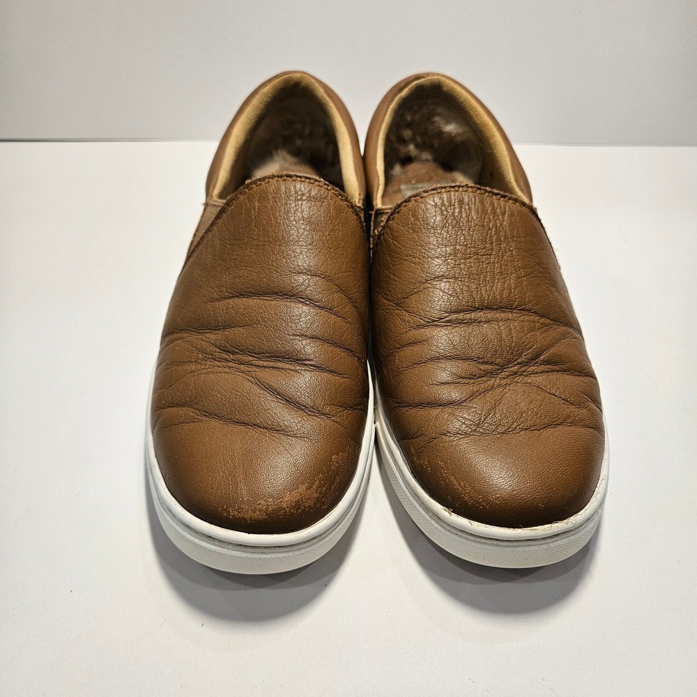 UGG Kitlyn Brown Pebbled Leather Slip On Sneakers Shearling Lined Womens 6 - Picture 2 of 13